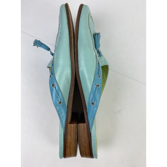 Vintage Lilly Pulitzer Blue Leather Slip On Mules Size 6.5 Tassels - Picture 5 of 8